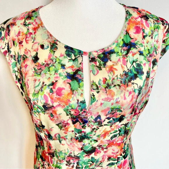 Mismash White Pink Floral Cap Sleeve Formal White Midi Dress Women’s Size Medium - Picture 3 of 16